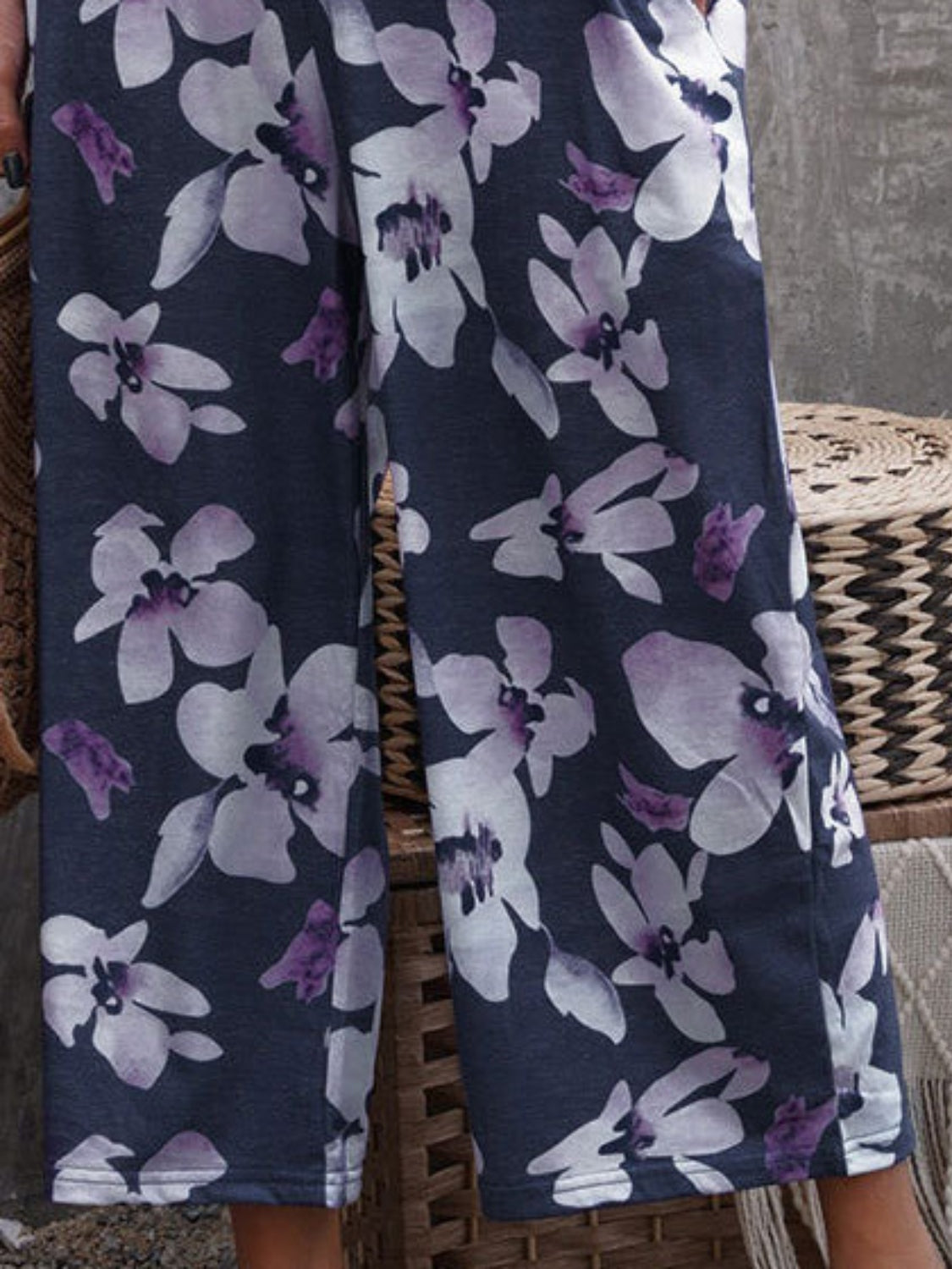 Printed Spaghetti Strap Jumpsuit with Pockets.