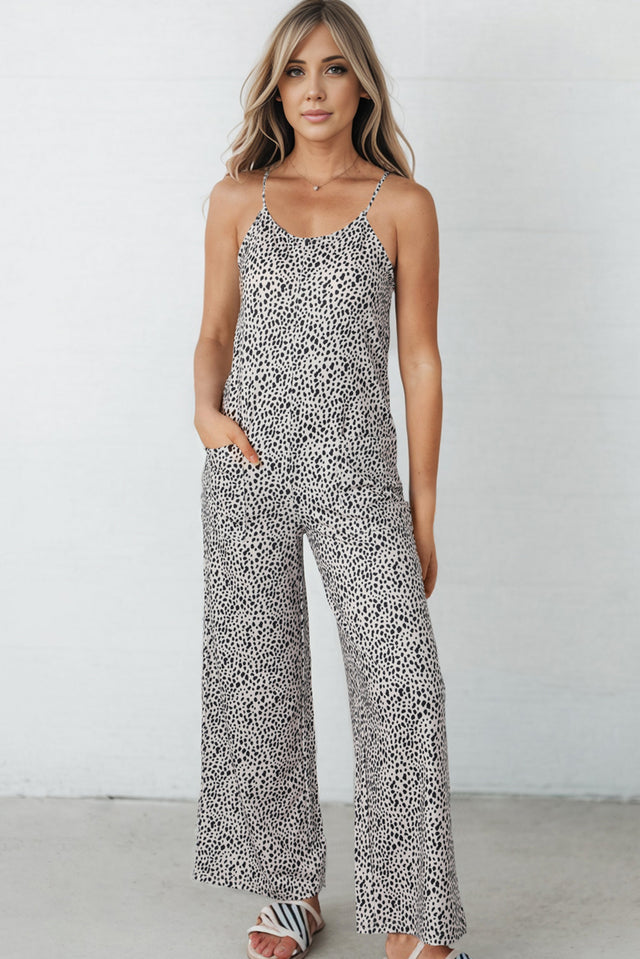 Tie Back Sleeveless Slit Wide Leg Jumpsuit.