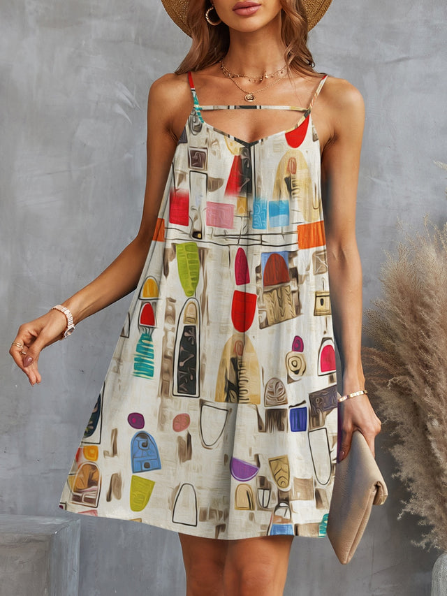 Fam Fam Printed Spaghetti Strap Mini Dress.