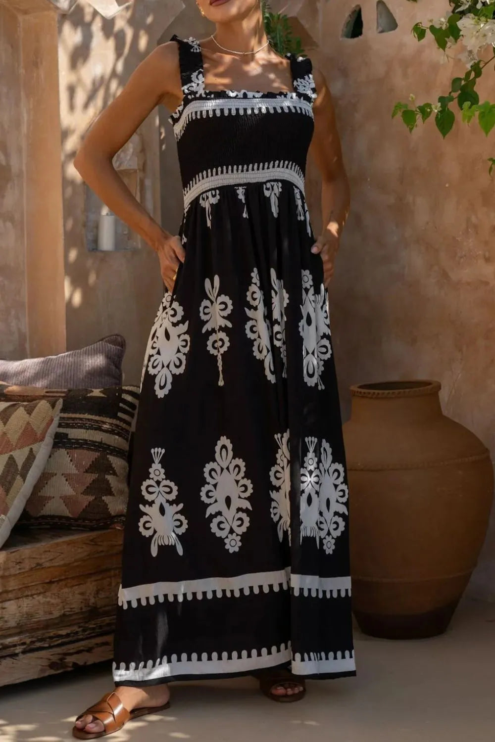 Printed Square Neck Cami Dress.
