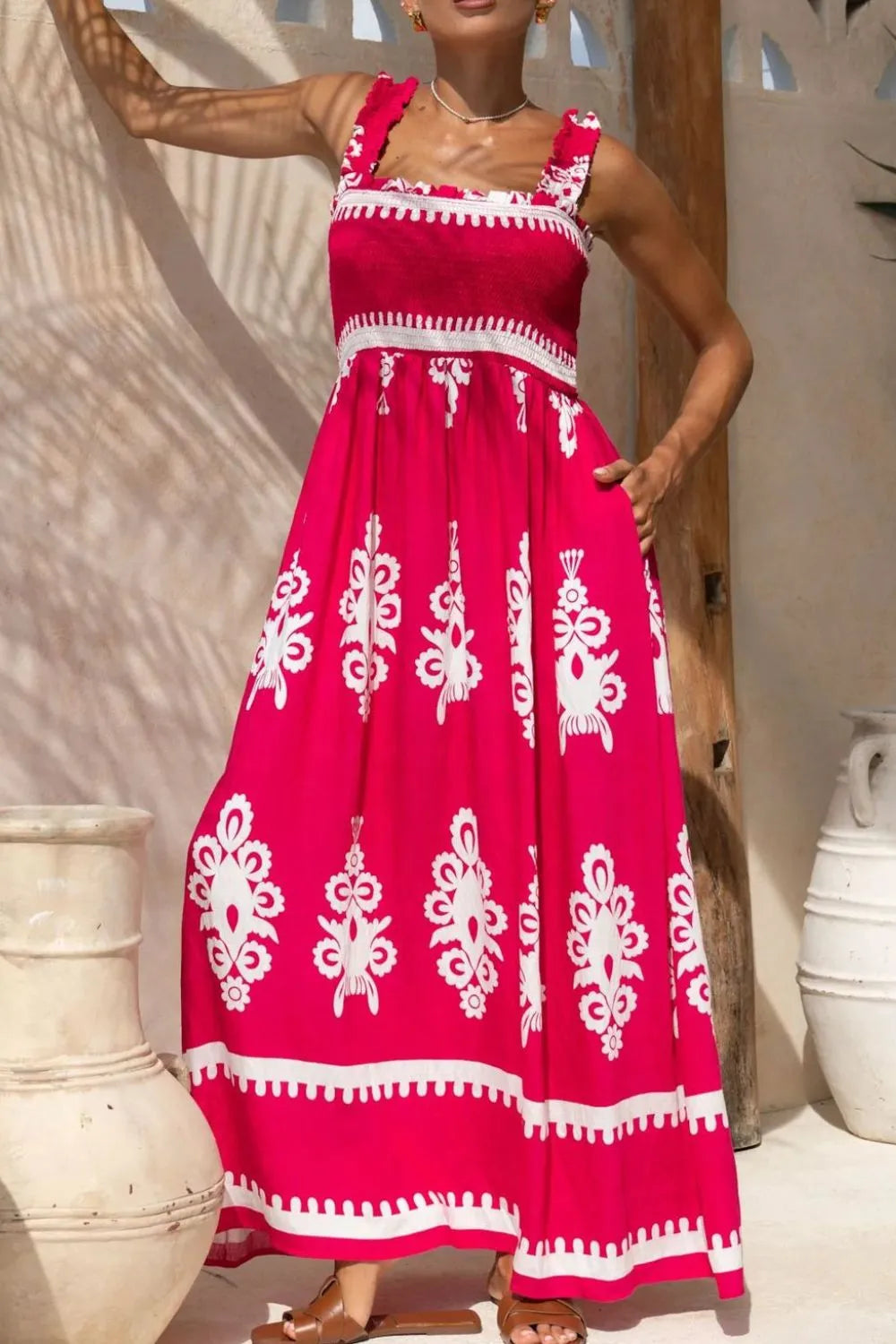 Printed Square Neck Cami Dress.