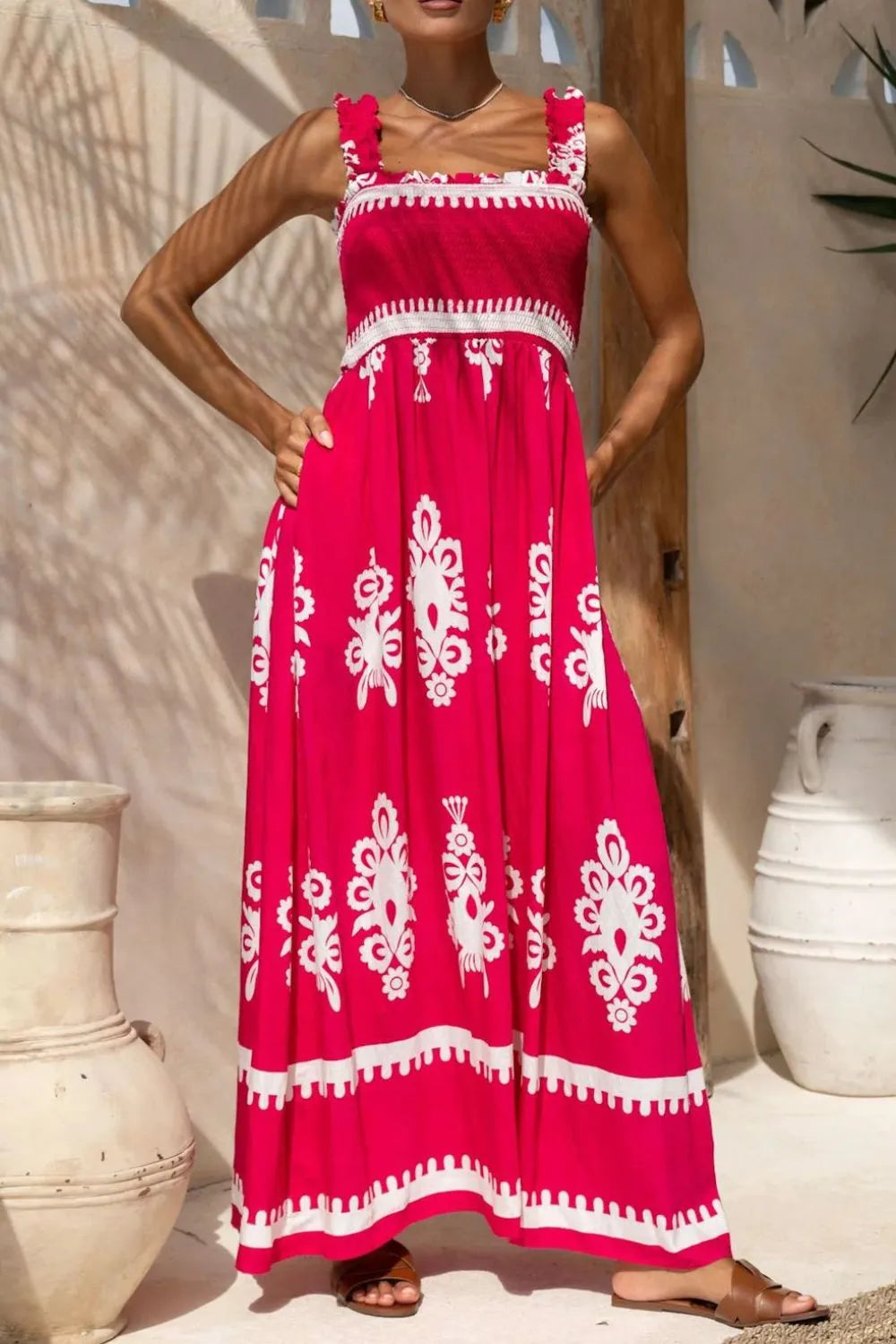 Printed Square Neck Cami Dress.