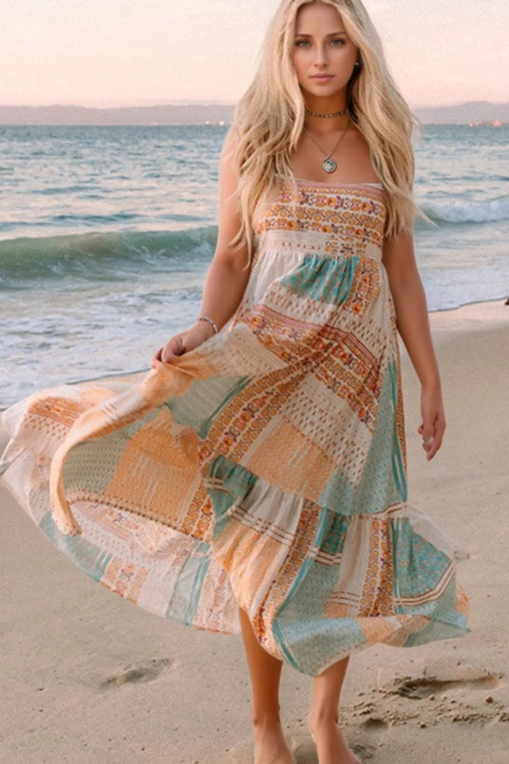 Printed Square Neck Cami Dress.