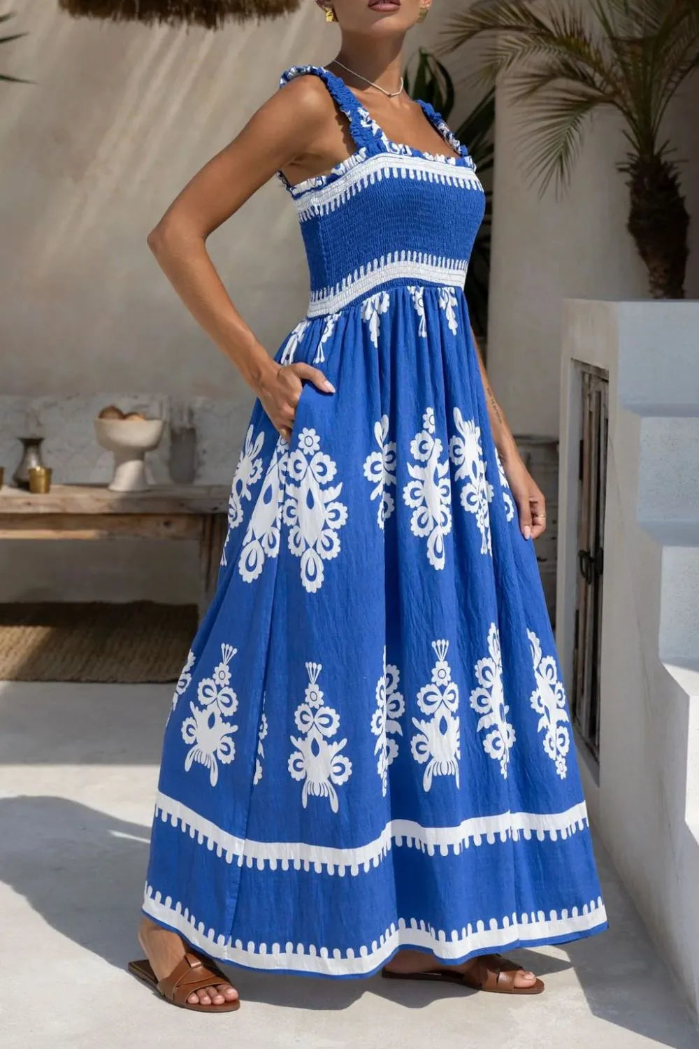Printed Square Neck Cami Dress.