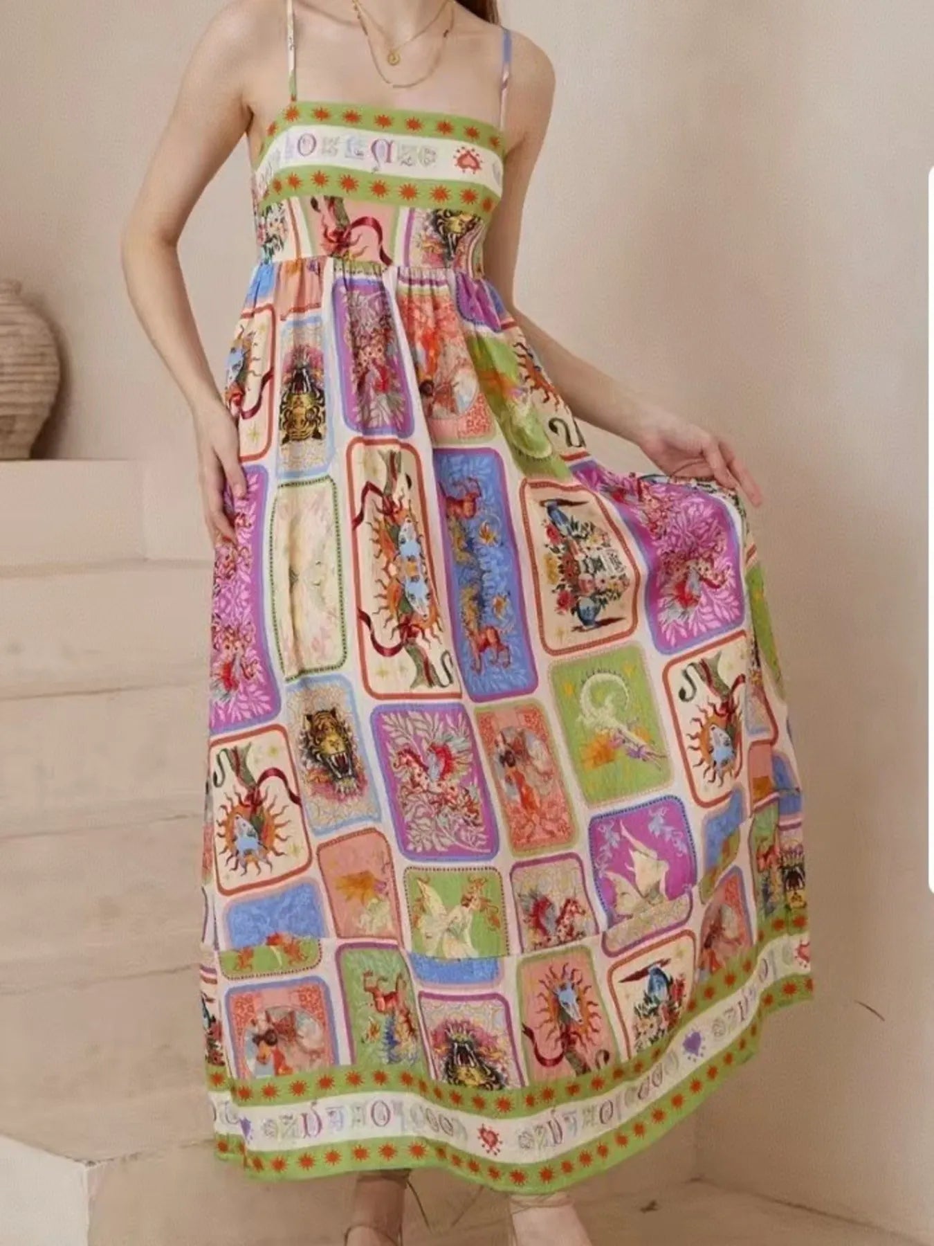 Printed Square Neck Cami Dress.