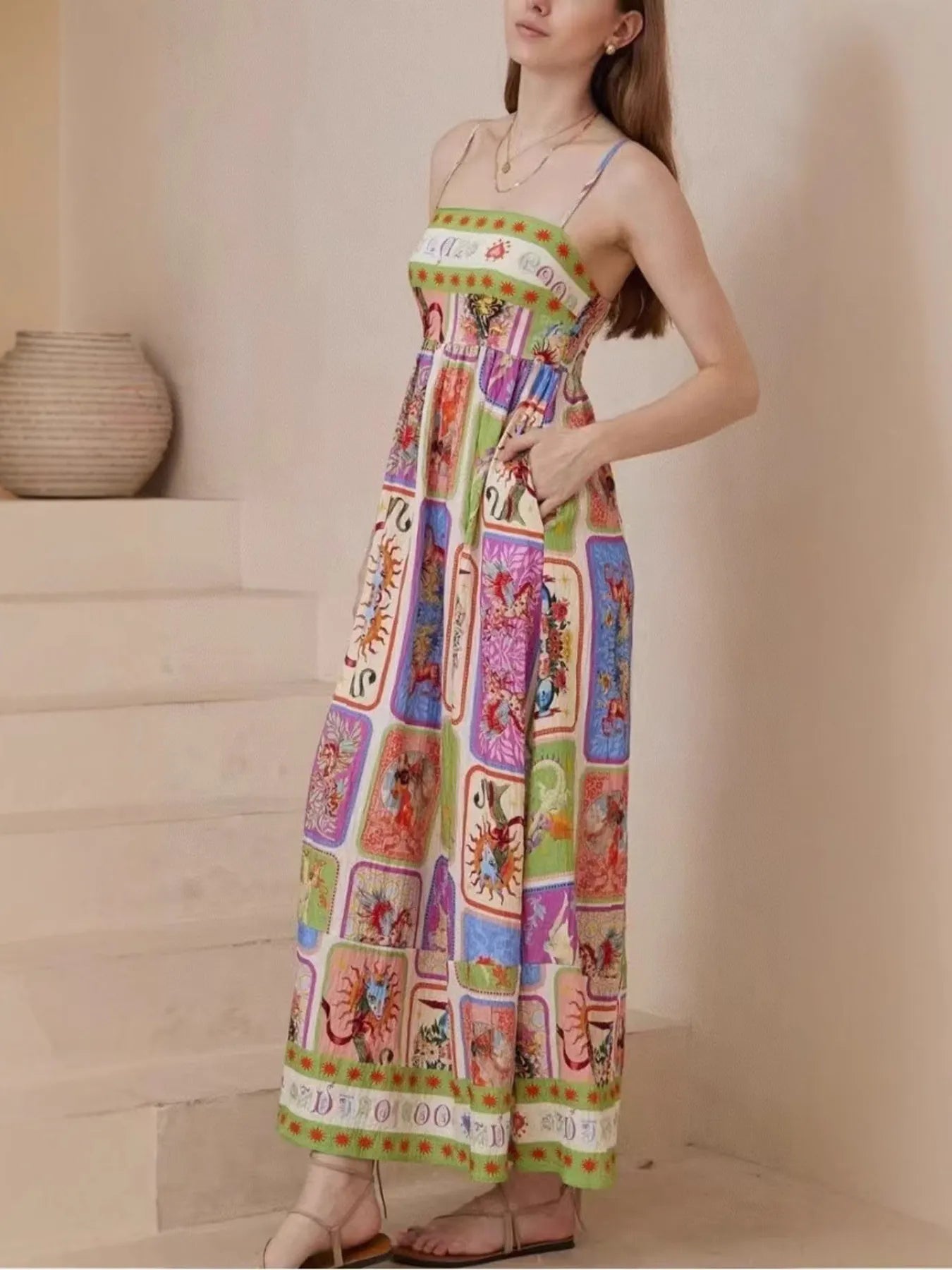 Printed Square Neck Cami Dress.