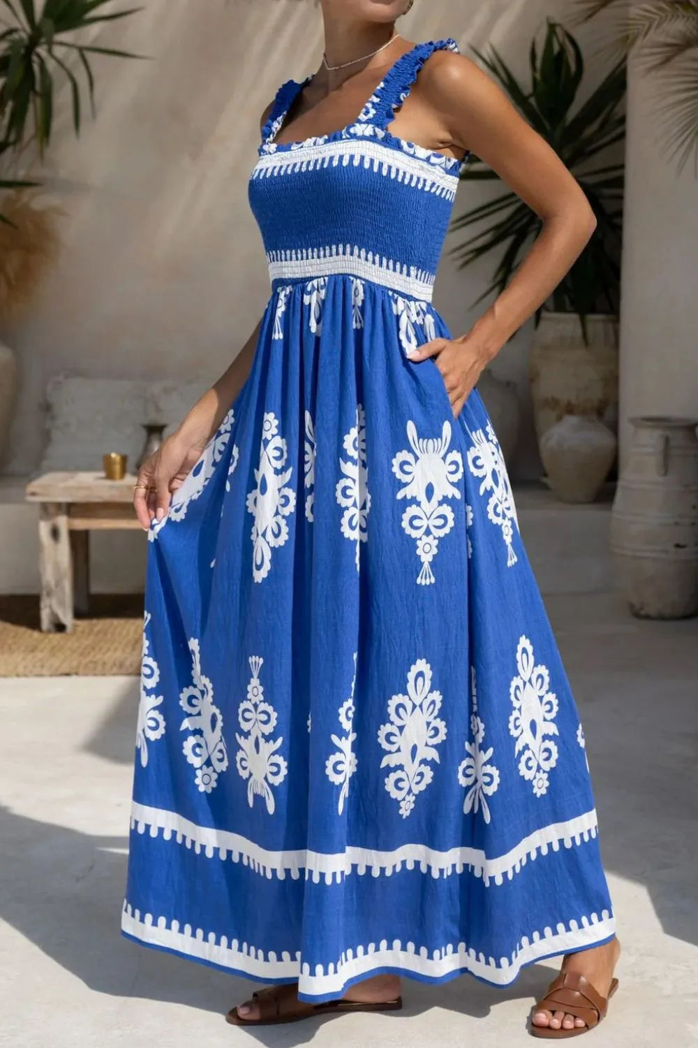 Printed Square Neck Cami Dress.
