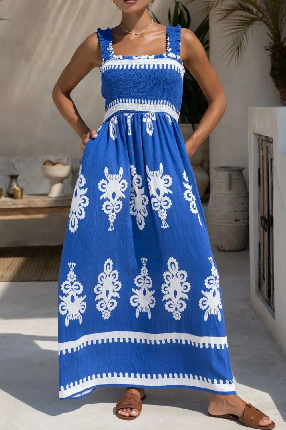 Printed Square Neck Cami Dress.