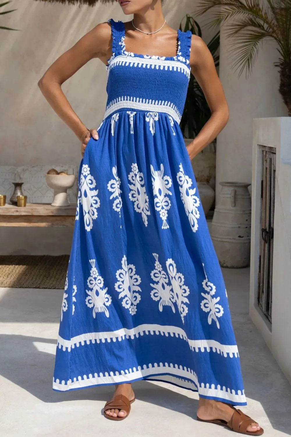 Printed Square Neck Cami Dress.