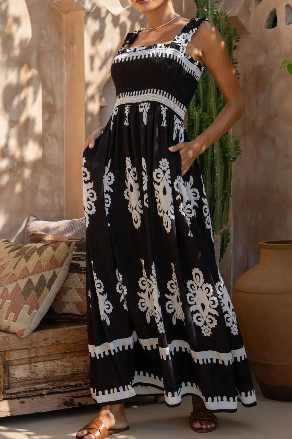 Printed Square Neck Cami Dress.