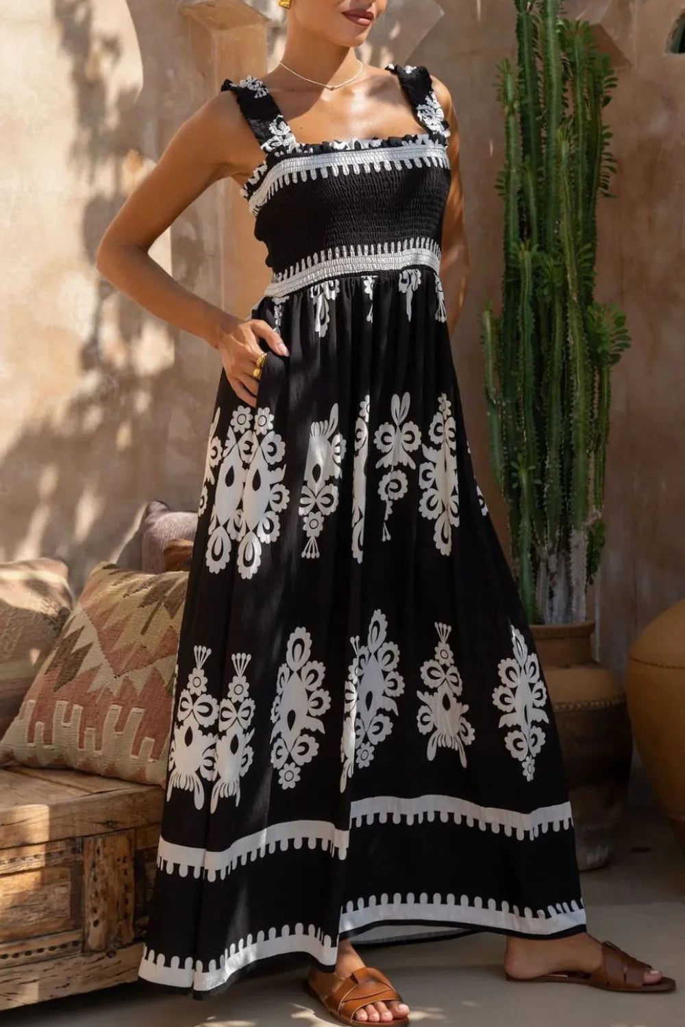 Printed Square Neck Cami Dress.