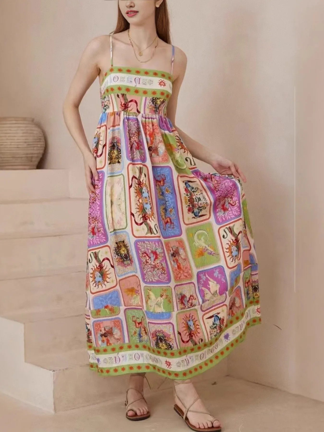 Printed Square Neck Cami Dress.
