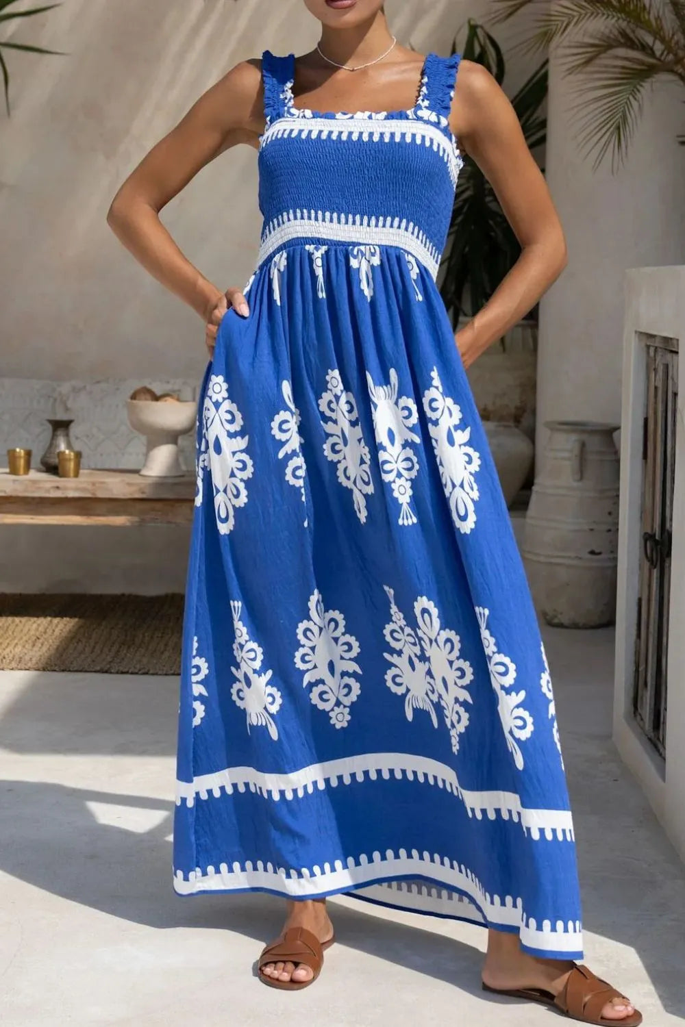 Printed Square Neck Cami Dress.