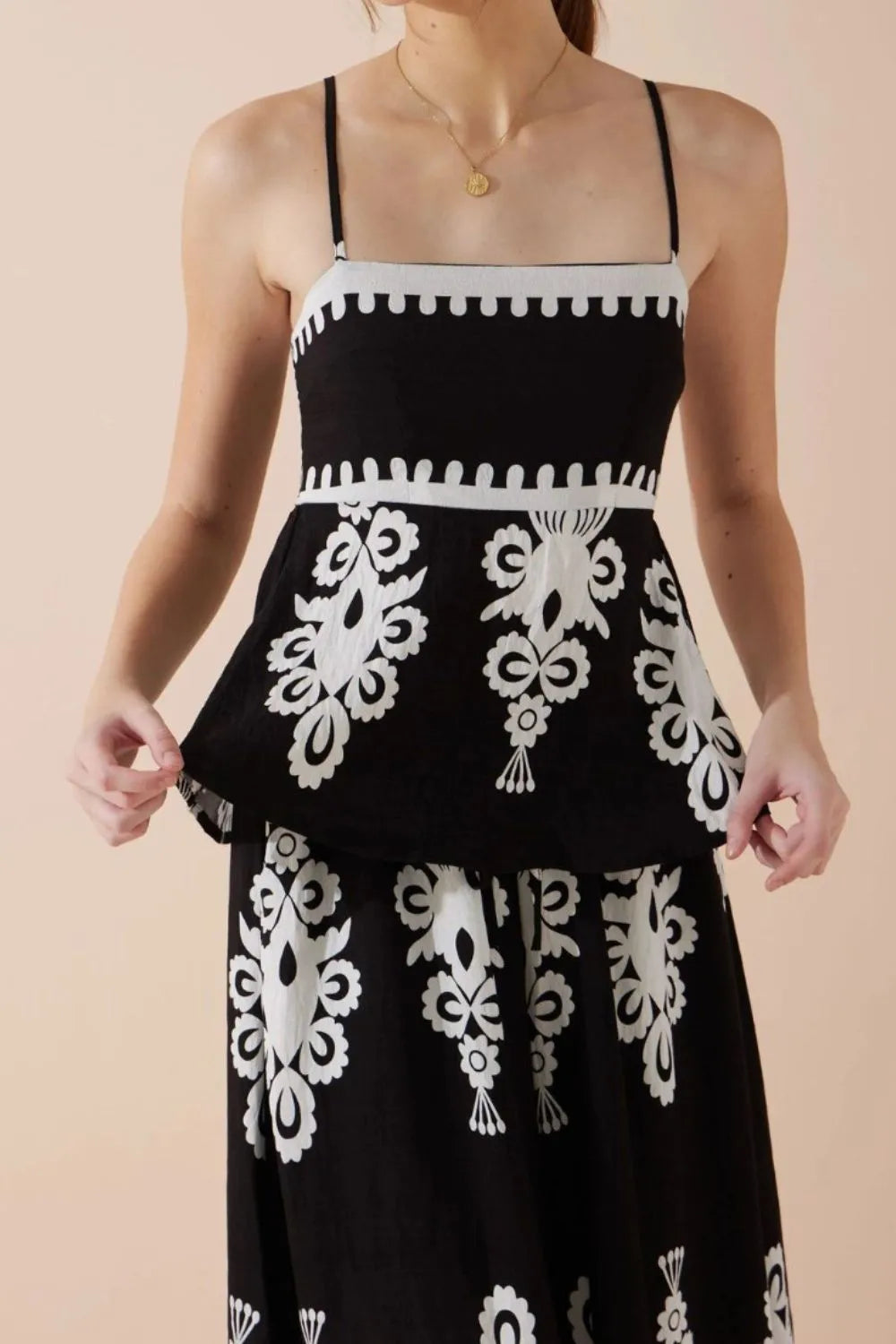 Printed Square Neck Cami and Wide Leg Pants Set.