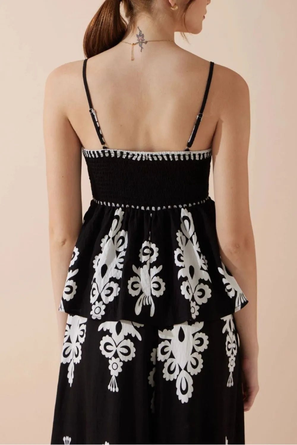 Printed Square Neck Cami and Wide Leg Pants Set.