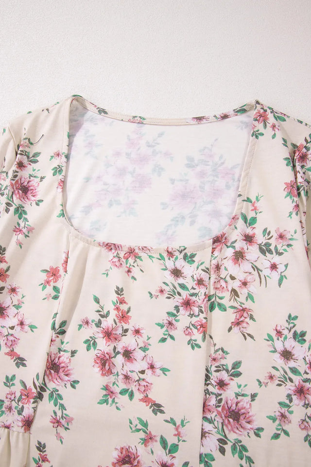 Printed Square Neck Long Sleeve Blouse.