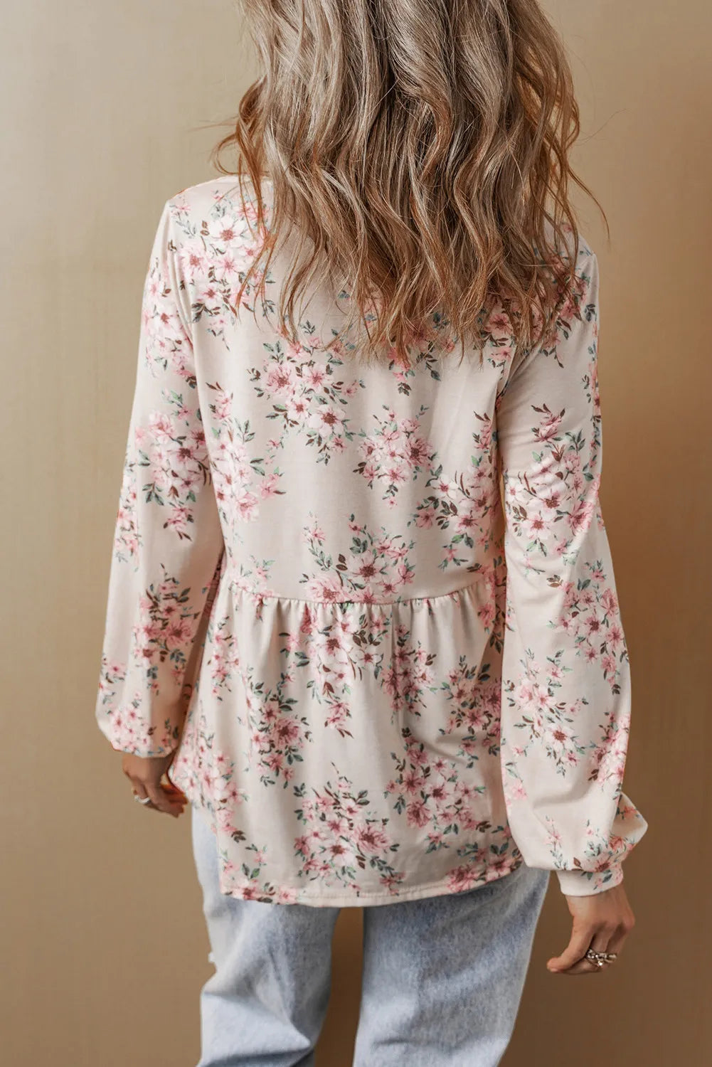 Printed Square Neck Long Sleeve Blouse.