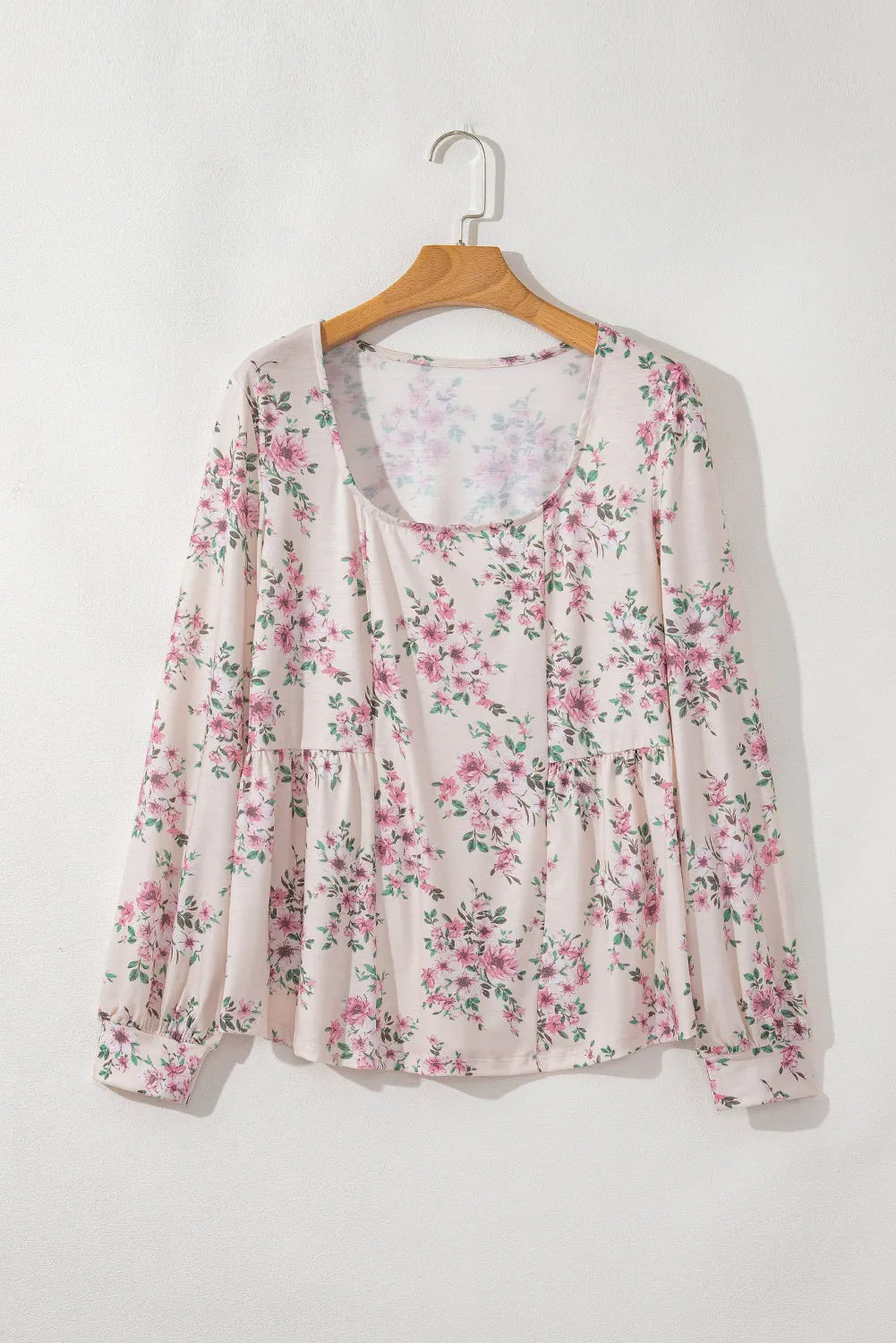 Printed Square Neck Long Sleeve Blouse.