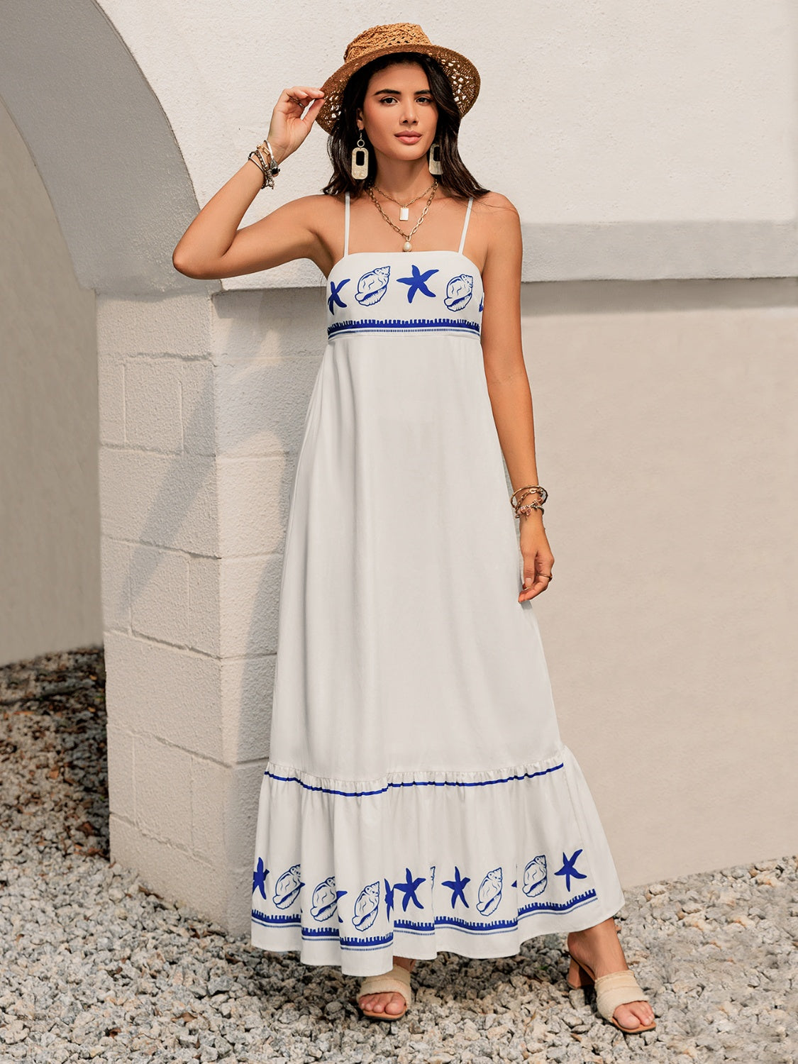 Printed Square Neck Maxi Cami Dress.