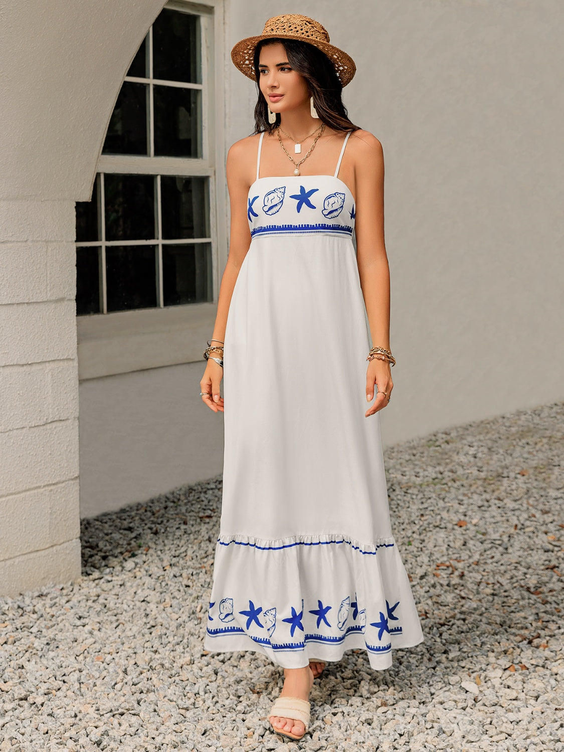 Printed Square Neck Maxi Cami Dress.