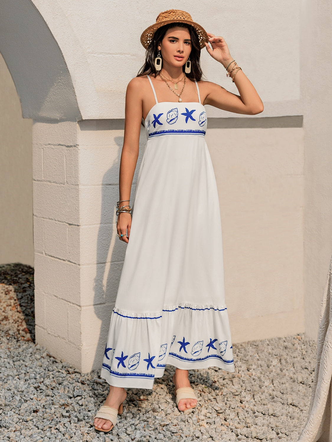 Printed Square Neck Maxi Cami Dress.