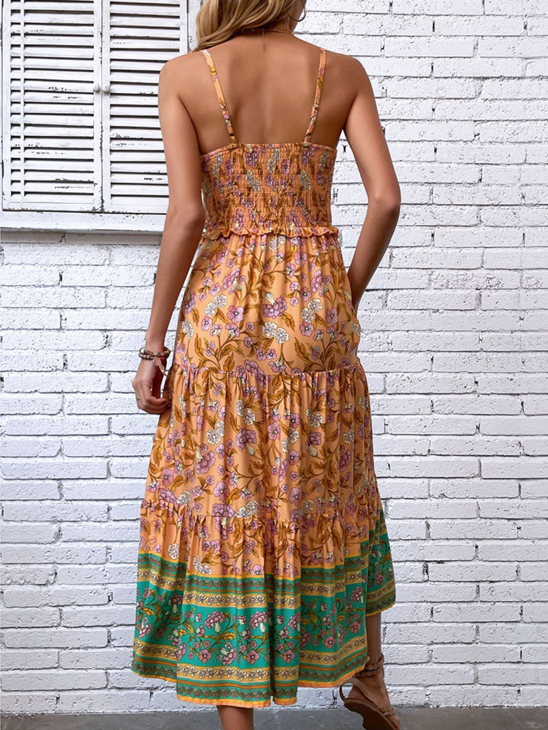 Printed Square Neck Midi Cami Dress.