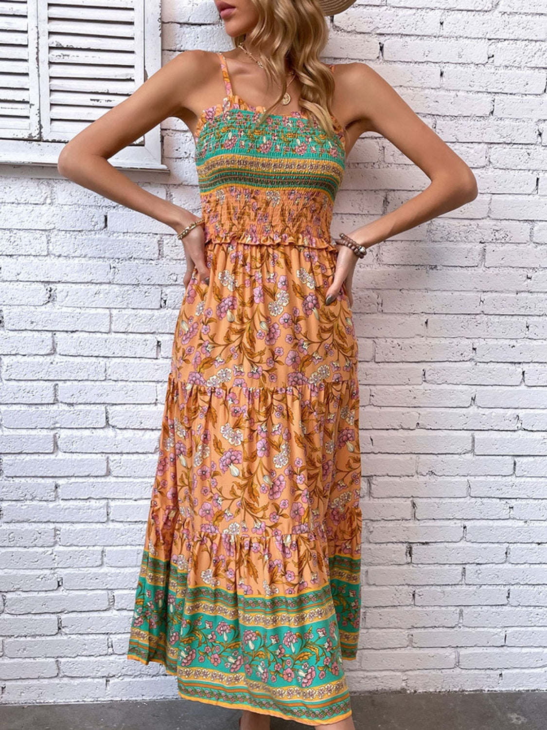 Printed Square Neck Midi Cami Dress.