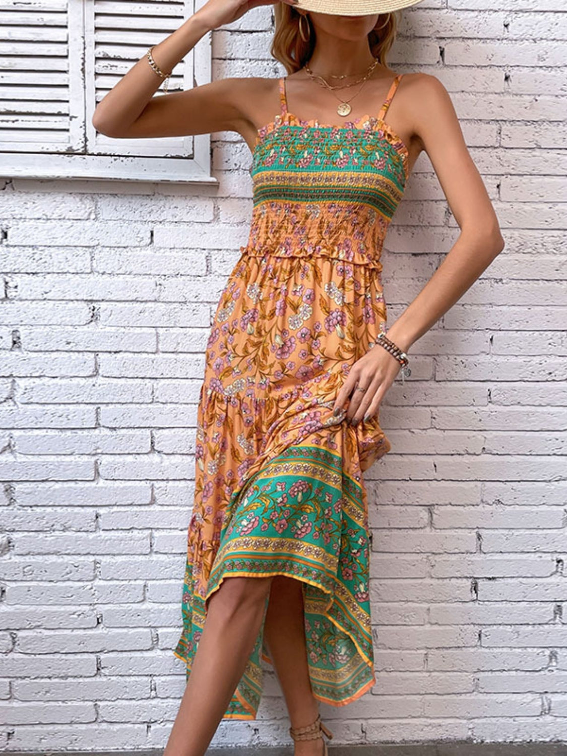 Printed Square Neck Midi Cami Dress.