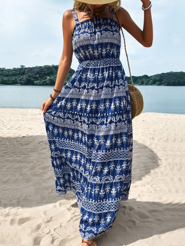 Perfee Printed Square Neck Sleeveless Maxi Dress.