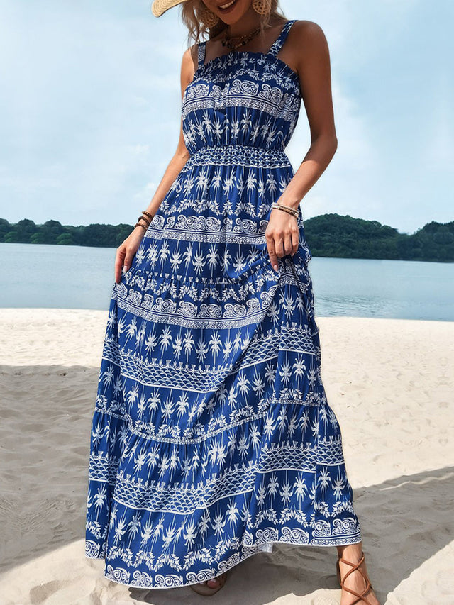Perfee Printed Square Neck Sleeveless Maxi Dress.