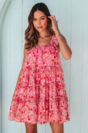 Printed Square Neck Sleeveless Mini Dress.