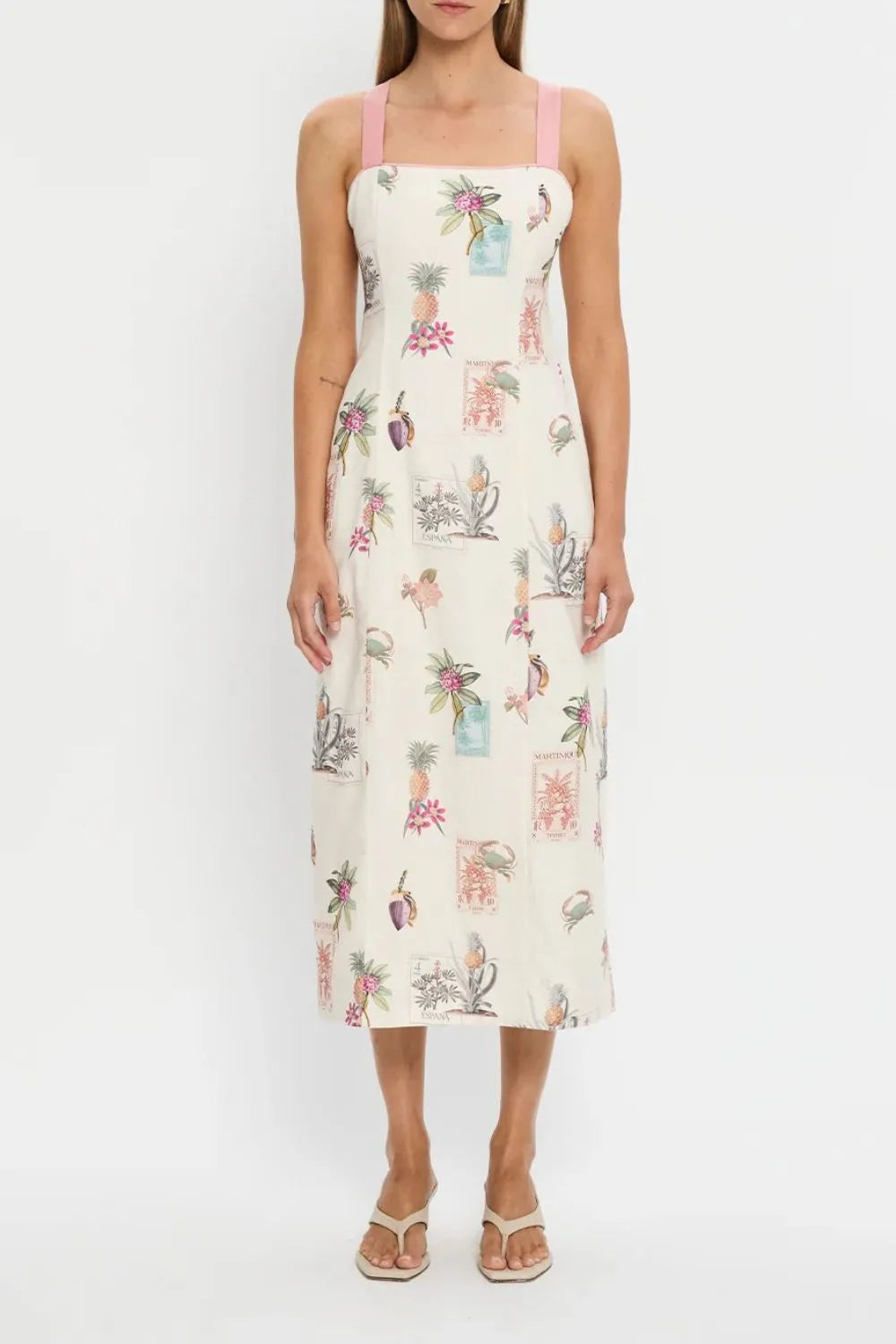 Printed Square Neck Summer Midi Dress.