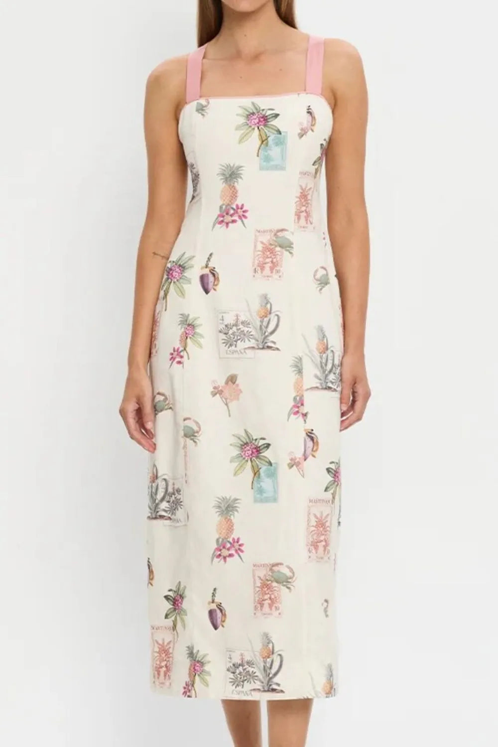 Printed Square Neck Summer Midi Dress.