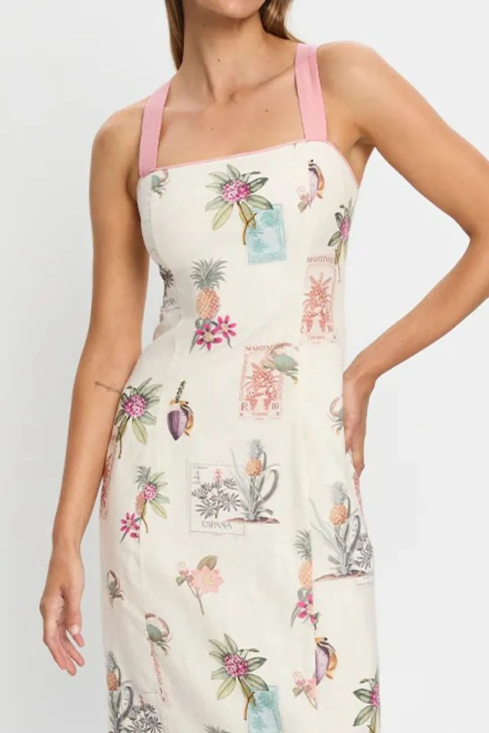 Printed Square Neck Summer Midi Dress.