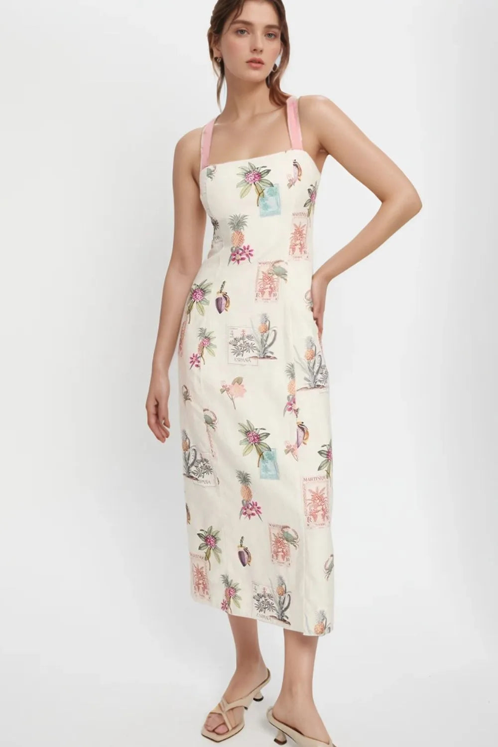 Printed Square Neck Summer Midi Dress.
