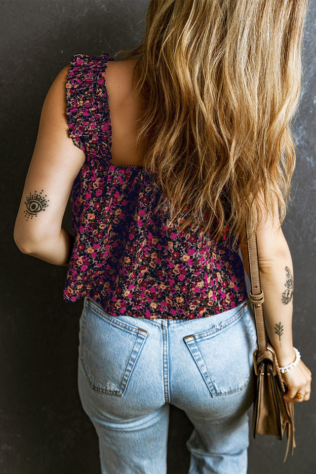 Printed square neck tank top.