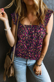 Printed square neck tank top.