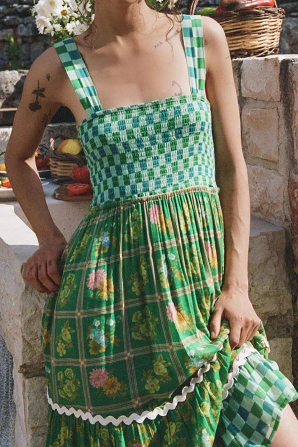 Printed Square Neck Tiered Dress.