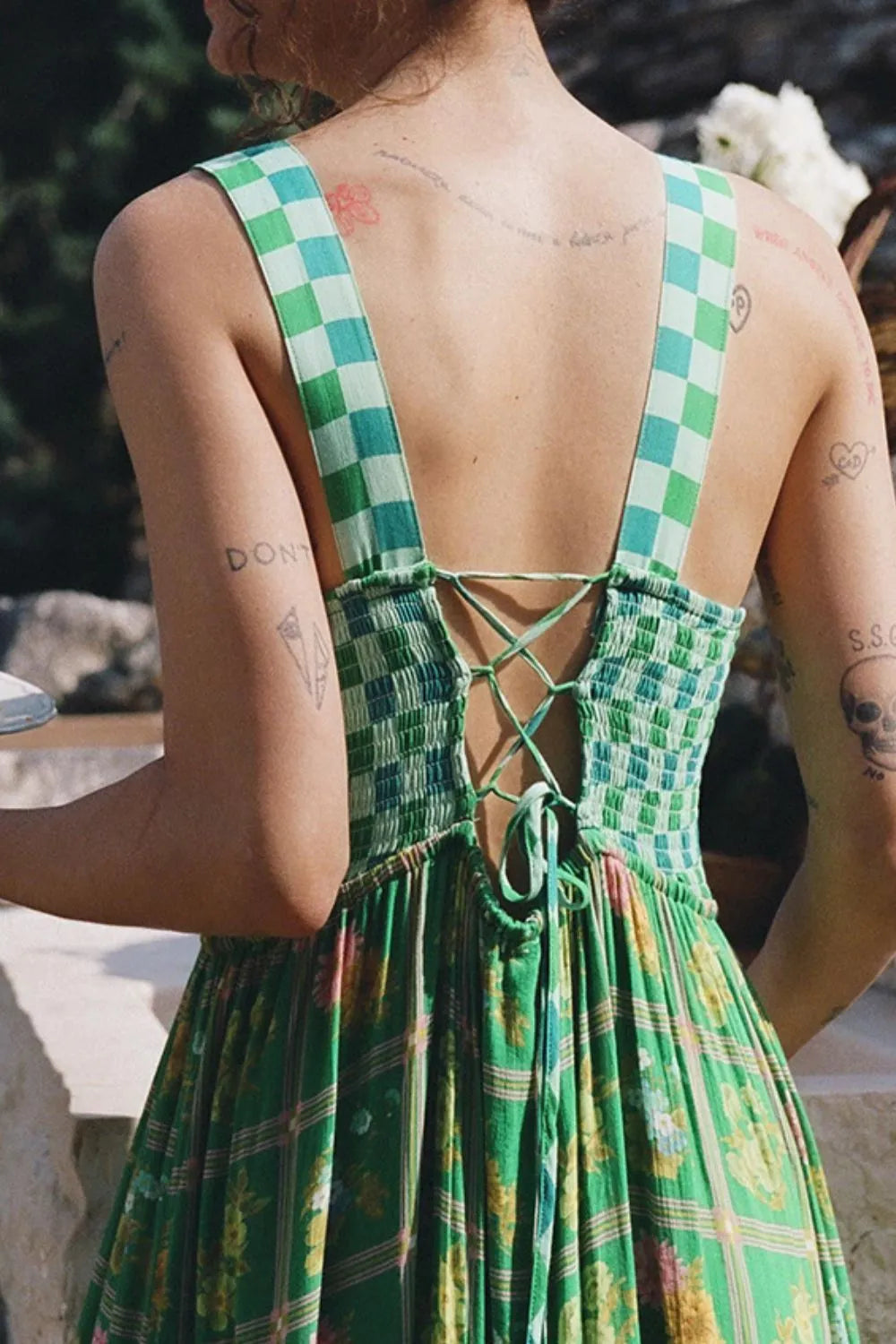 Printed Square Neck Tiered Dress.