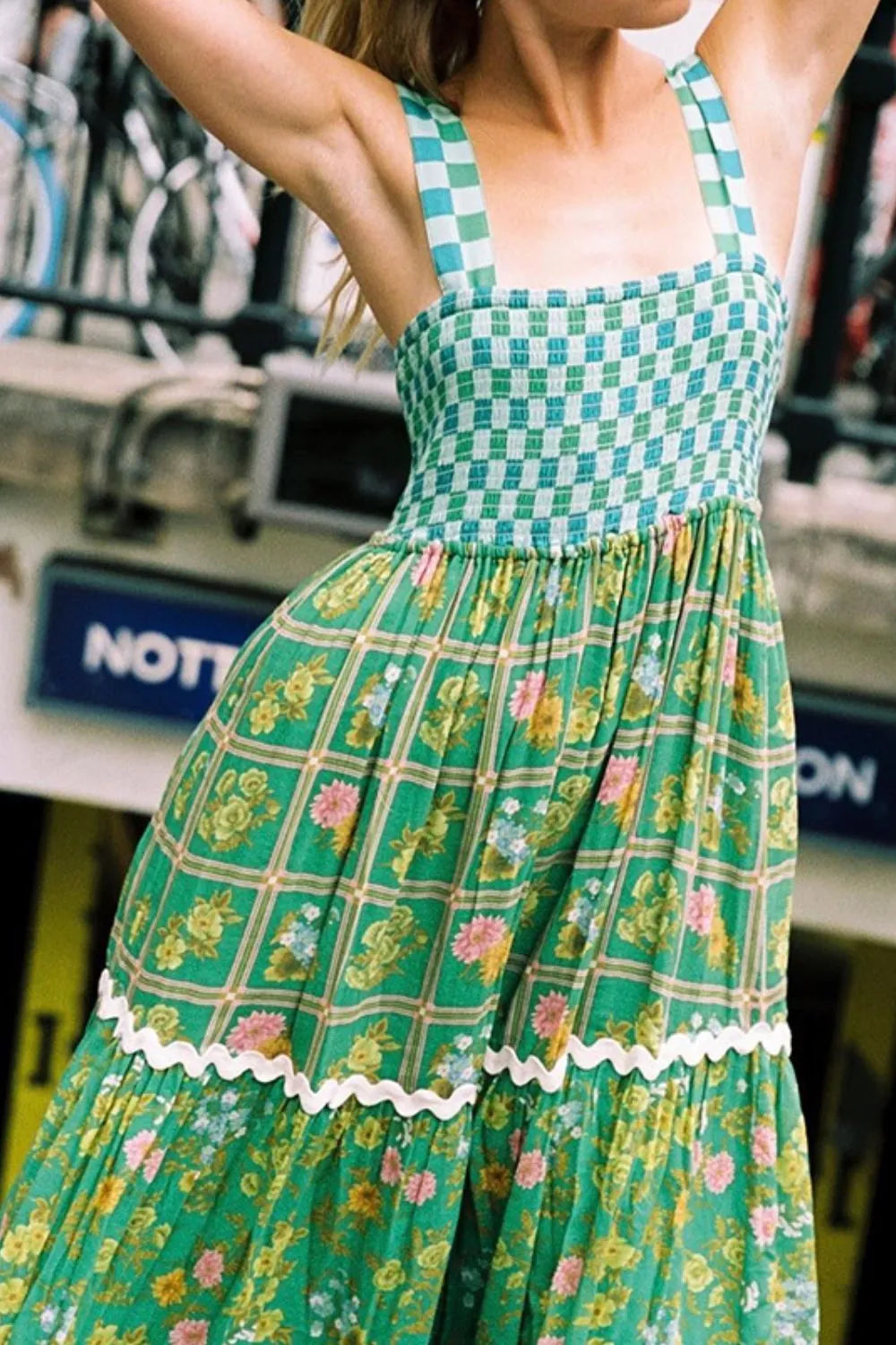 Printed Square Neck Tiered Dress.