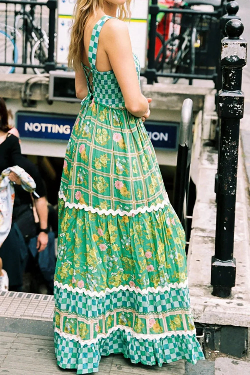 Printed Square Neck Tiered Dress.