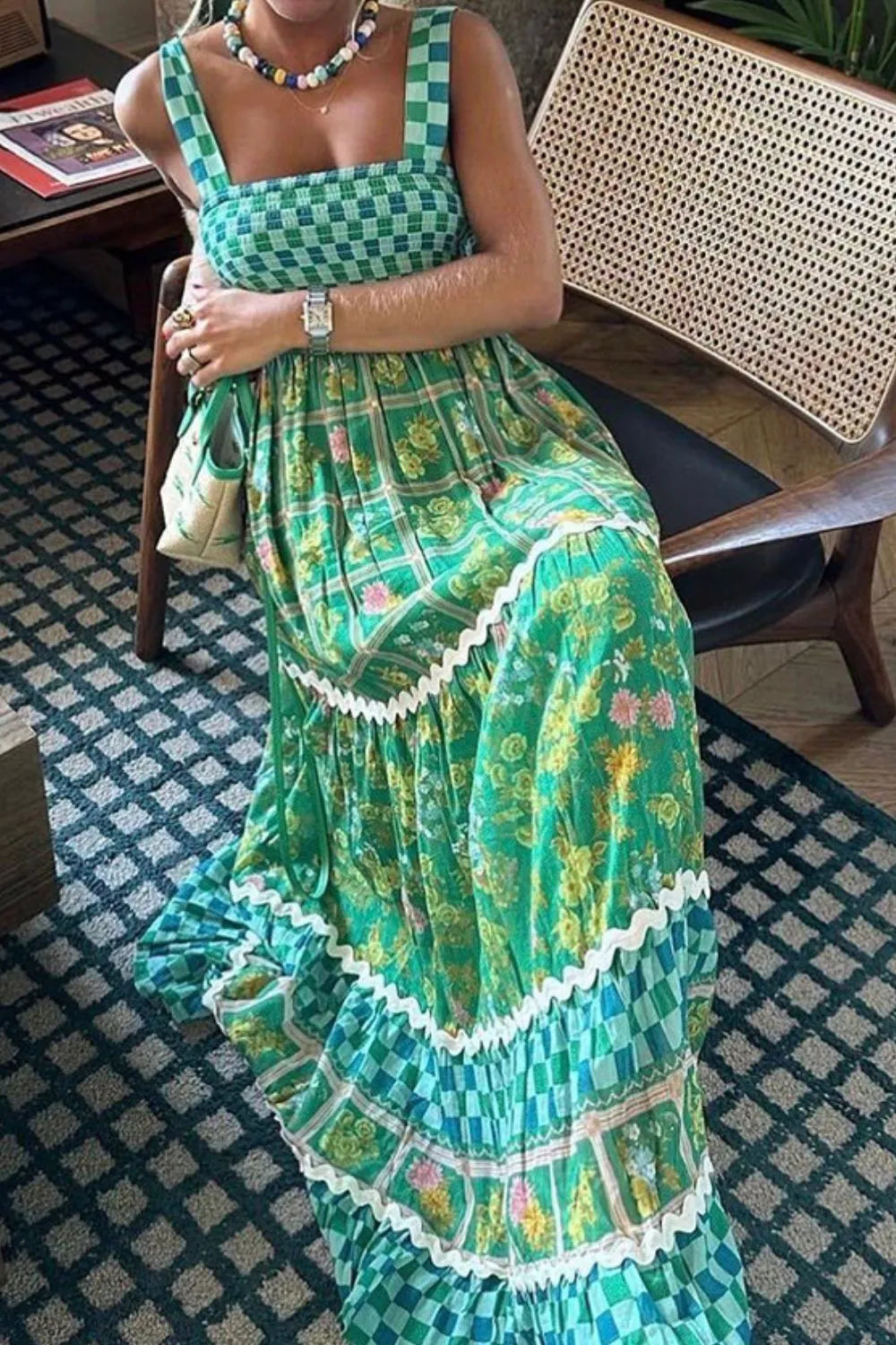 Printed Square Neck Tiered Dress.