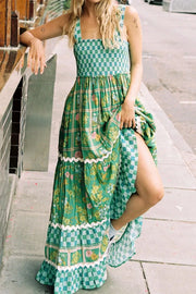 Printed Square Neck Tiered Dress.