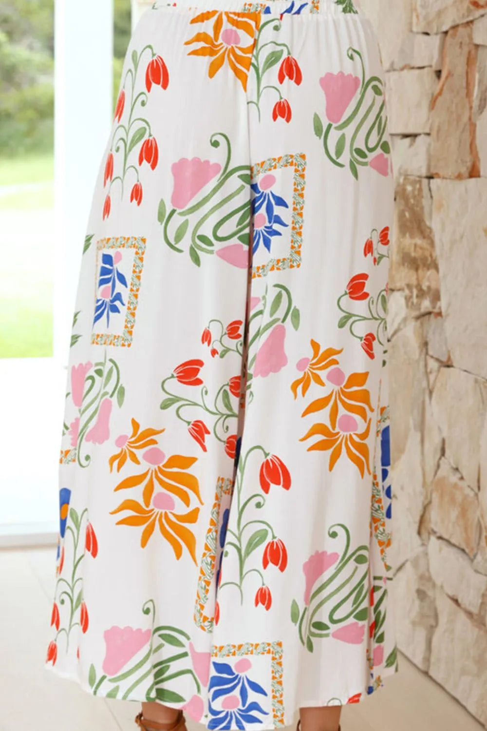 Printed Square Neck Top and Pants Set.