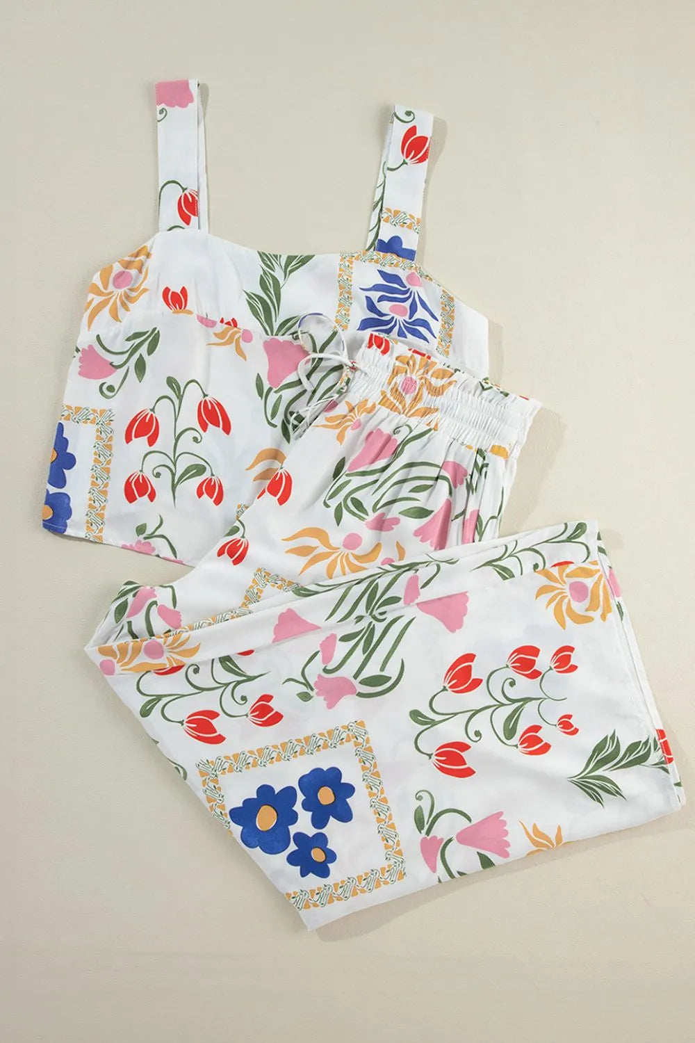 Printed Square Neck Top and Pants Set.