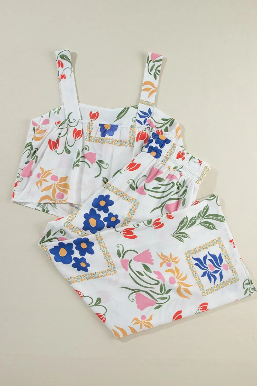 Printed Square Neck Top and Pants Set.
