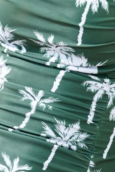 Printed Square Neck Wide Strap One-Piece Swimwear with Ruched Details.