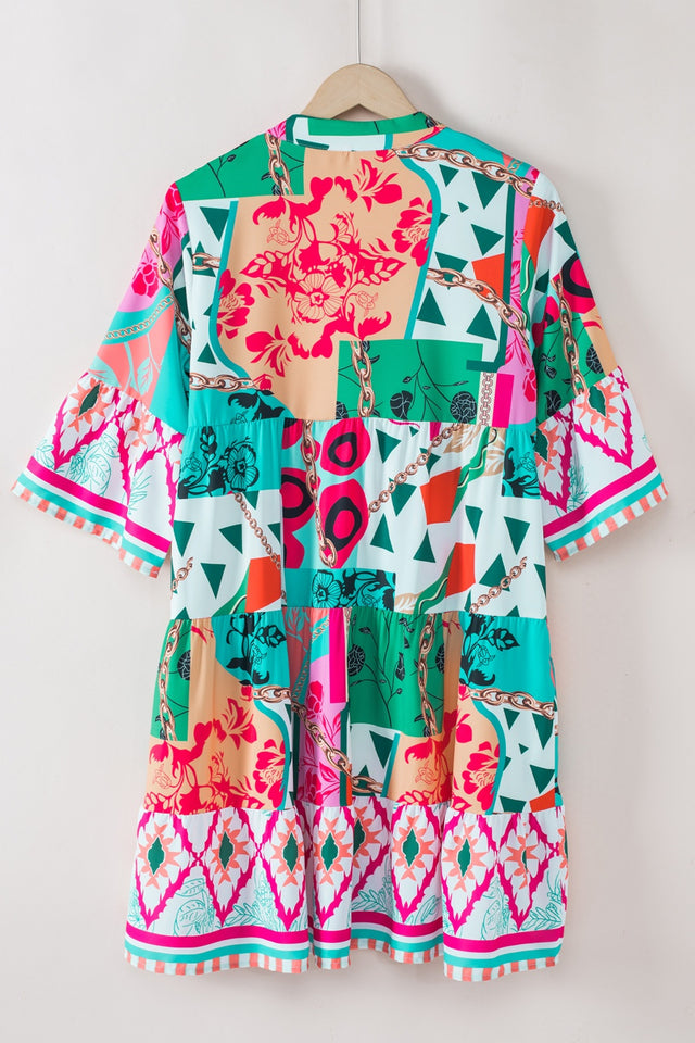 Printed Surplice Half Sleeve Mini Dress.