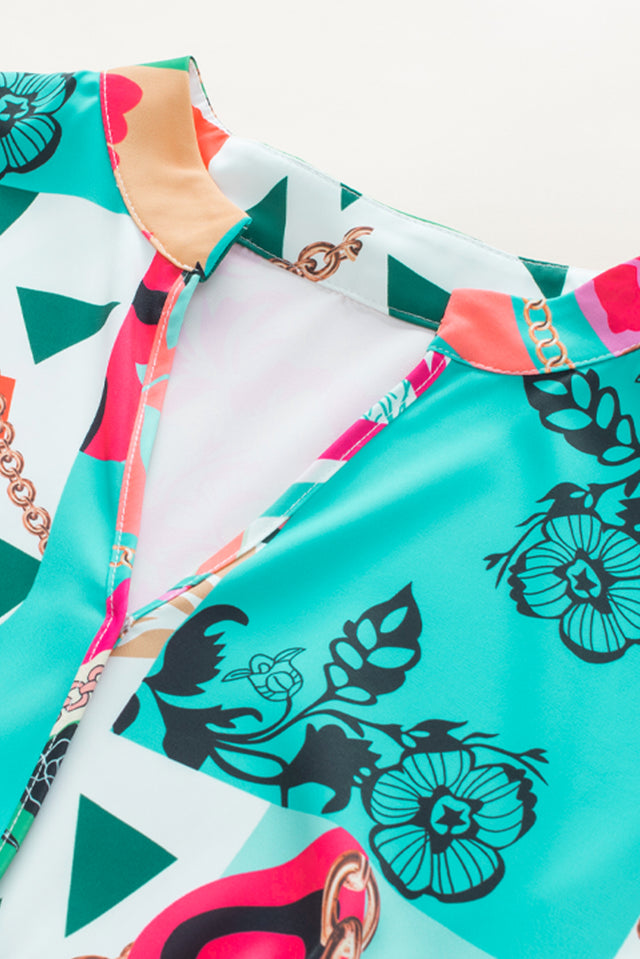 Printed Surplice Half Sleeve Mini Dress.
