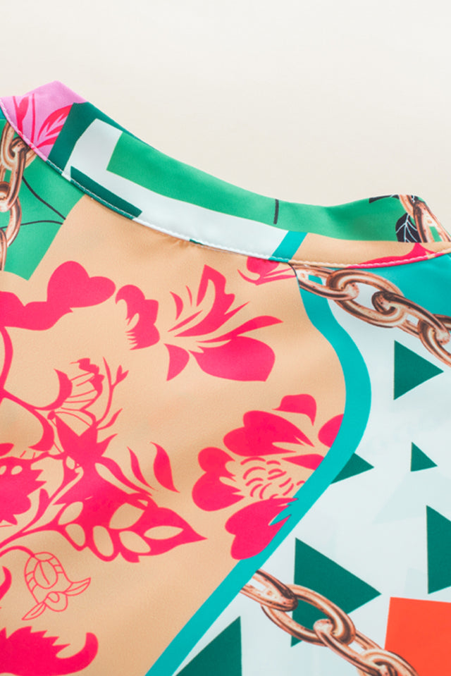 Printed Surplice Half Sleeve Mini Dress.